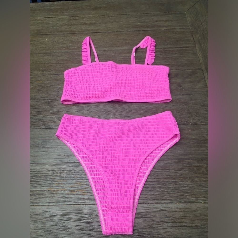 SHEIN Swim Summer Beach Smocked Frill Trim Bikini Swimsuit size Large
